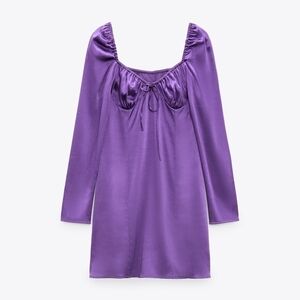 Zara RUCHED purple SATIN EFFECT DRESS Size Small